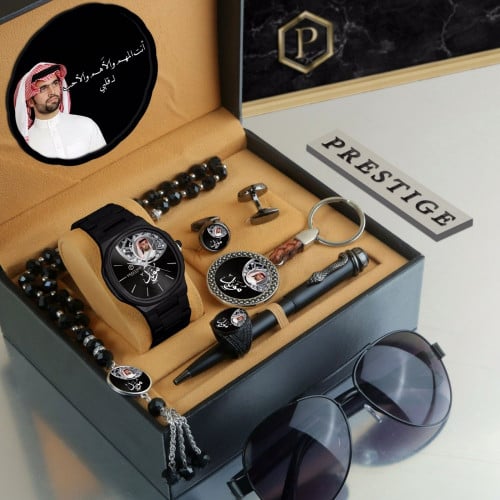 طقم ساعه رجالي مع إكسوارات راقية بلاسم حسب الطلب