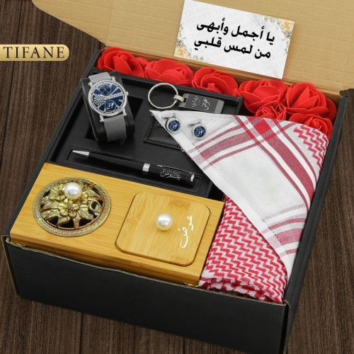 بوكس إهداء رجالي راقي شماغ مع مجموعة إكسسوارات ممي...