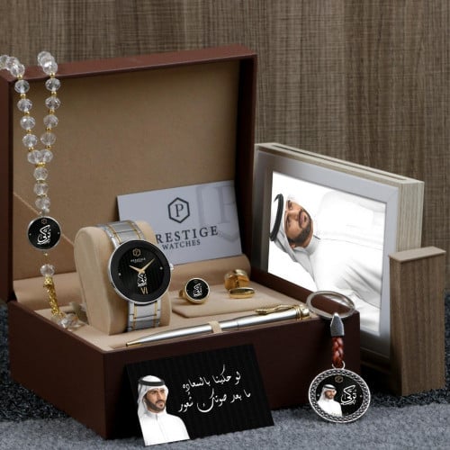 طقم ساعه هدية رجالية ومجموعة اكسسوارات فخمة بتصميم...