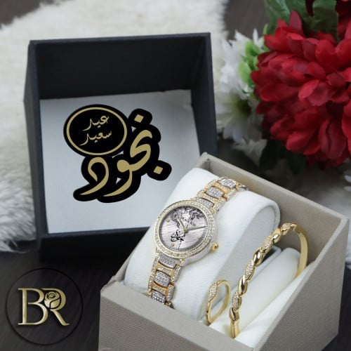 ساعه نسائية حديثة سل استيل مرصعه خط فصوص كرستال مع...
