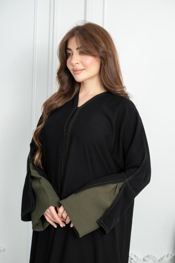 عباية قماش ملكي ازرار تدخيلة كُم زيتي
