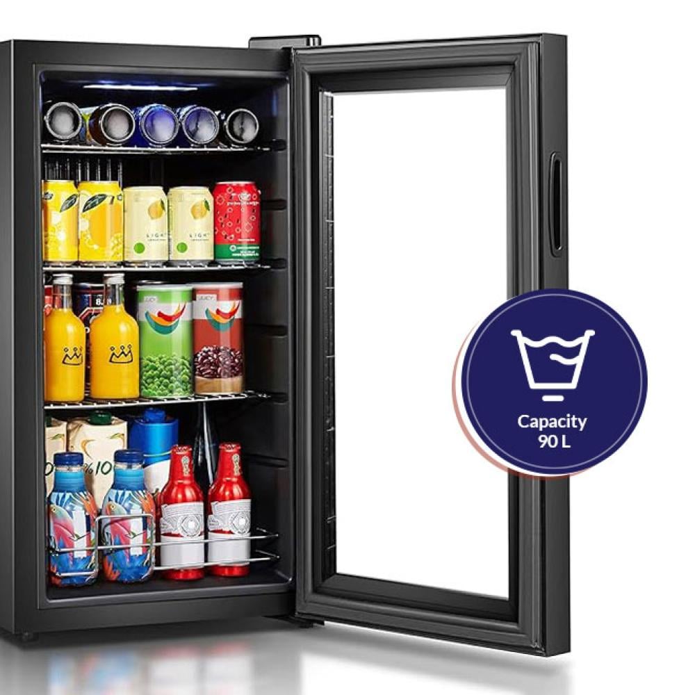 ثلاجة أرو خزانة تبريد سعة ٩٠ لتر | مادة لوحة زجاجية كاملة | 3 أسلاك رف |نظام التحكم الميكانيكي |المبخر الخارجي |اللون الأسود |تبريد المروحة نظام التبريد |إضاءة داخلية LED | اسم الموديل: RO-110SCK