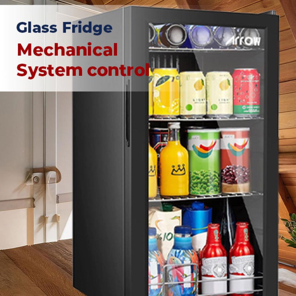 ثلاجة أرو خزانة تبريد سعة ٩٠ لتر | مادة لوحة زجاجية كاملة | 3 أسلاك رف |نظام التحكم الميكانيكي |المبخر الخارجي |اللون الأسود |تبريد المروحة نظام التبريد |إضاءة داخلية LED | اسم الموديل: RO-110SCK