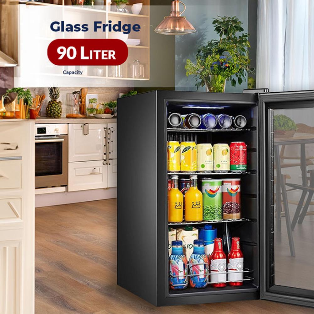 ثلاجة أرو خزانة تبريد سعة ٩٠ لتر | مادة لوحة زجاجية كاملة | 3 أسلاك رف |نظام التحكم الميكانيكي |المبخر الخارجي |اللون الأسود |تبريد المروحة نظام التبريد |إضاءة داخلية LED | اسم الموديل: RO-110SCK