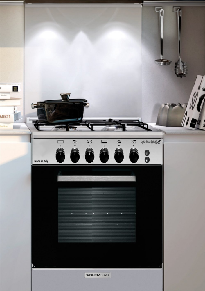 Glem Gas Oven 50 53 4 Burners Full Safety Steel AL554GIFS