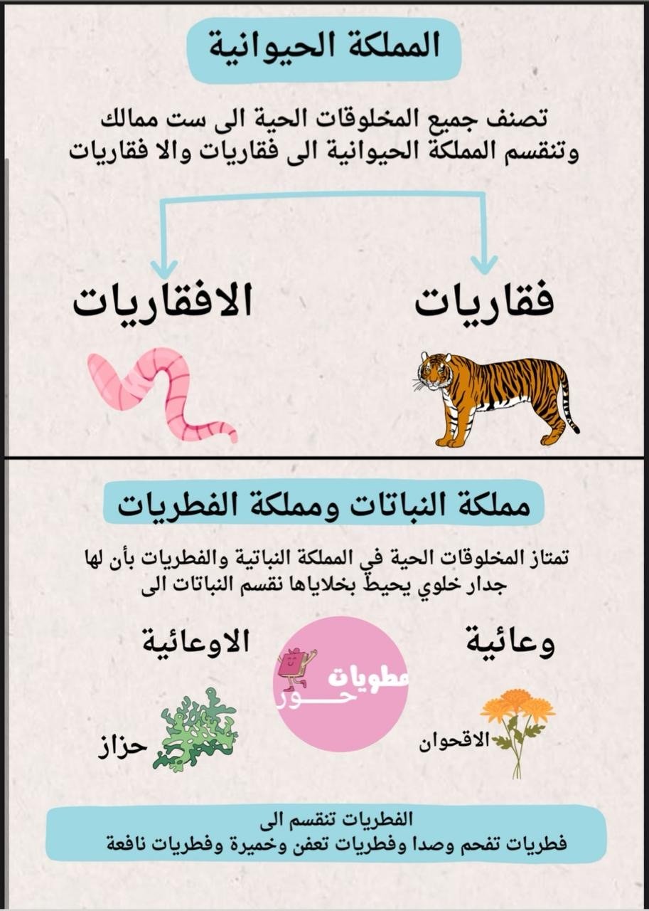 مطوية خامس ابتدائي العلوم تصنيف المخلوقات الحية للفصل الاول