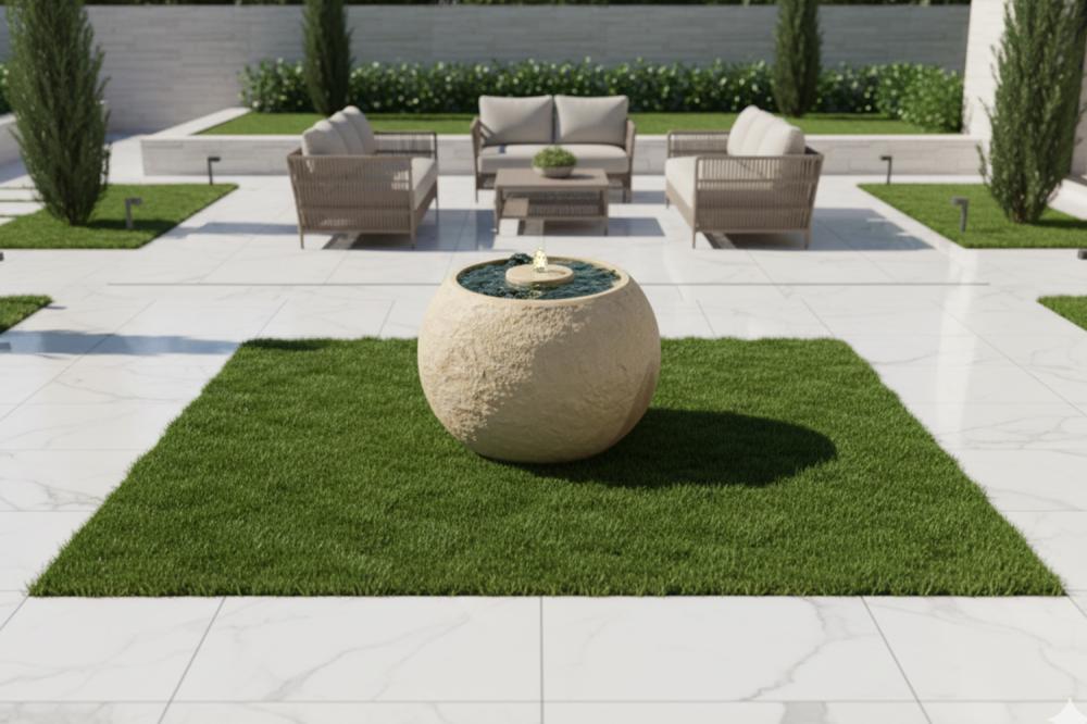 مجموعة نوافير كروية بثلاثة أحجام (نوافير كرات حجرية - أزهار بابل)I