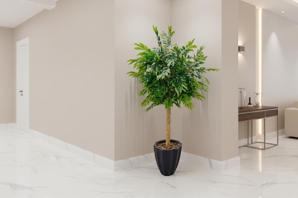 شجرة أوراق كثيفة اصطناعية (أزهار بابل) في حوض أسود