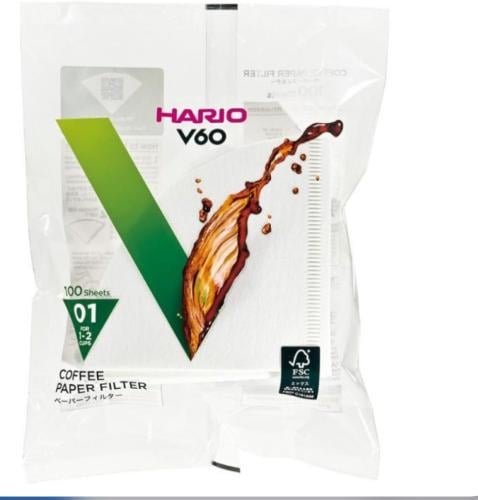 فلاتر ورقية بيضاء من هاريو 100 حبة مكيسة - مقاس 01 HARIO