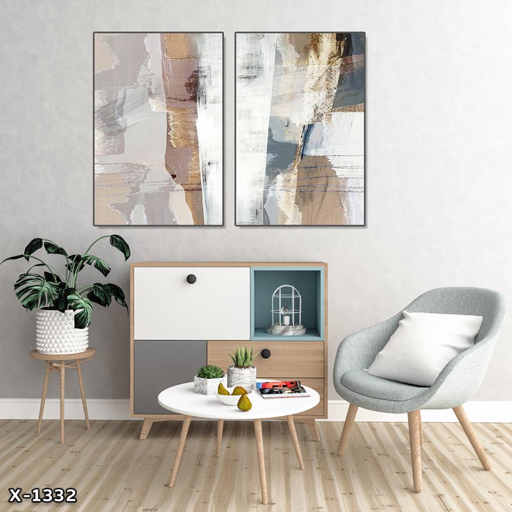 لوحة قطعتين رسم تجريدي