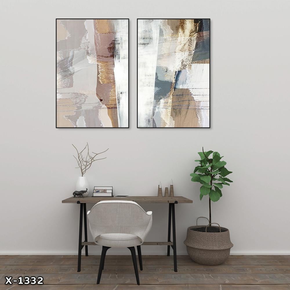 لوحة قطعتين رسم تجريدي