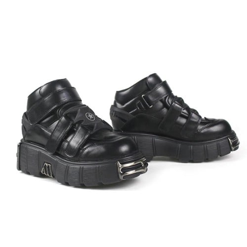 black buckle detail chunky ankle boots