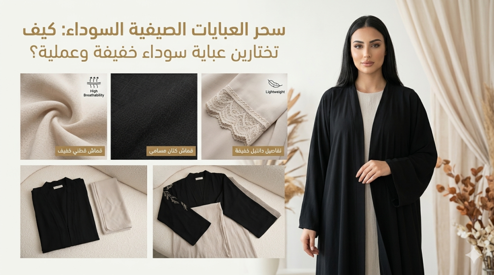 سحر العبايات الصيفية السوداء: كيف تختارين عباية سوداء خفيفة وعملية؟