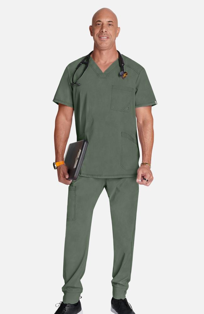 طقم سكراب كامل ماركة شروكي - إنفينيتي/ Cherokee Infinity - Men's V-Neck Solid Scrub Top / Men's Zip Fly Cargo Scrub Pant