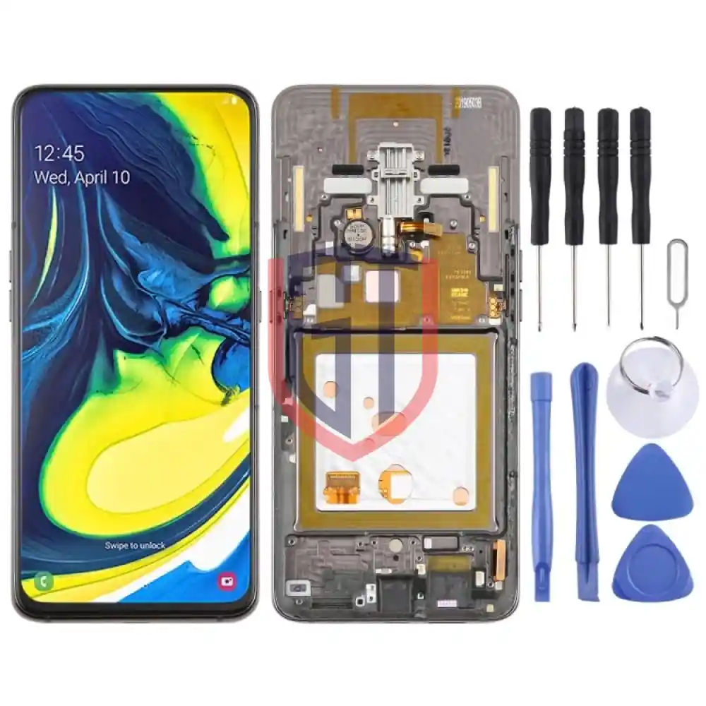 Original Super AMOLED LCD Screen for Samsung Galaxy A80 with Frame Black