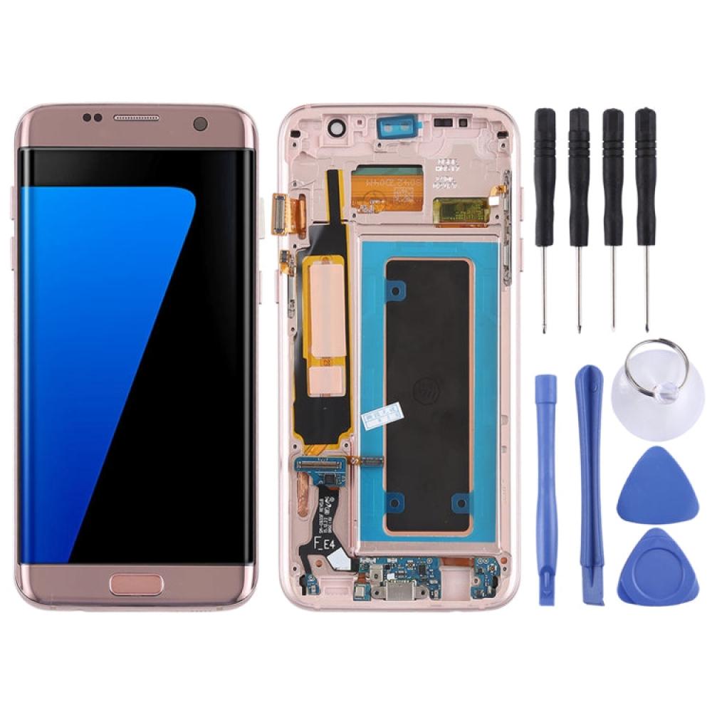 Original Super AMOLED Material LCD Screen and with Frame  Charging Port Flex Cable  Power Button Flex Cable  Volume Button Flex Cable for Samsung Galaxy S7 Edge  G935F  G935FD Rose Gold