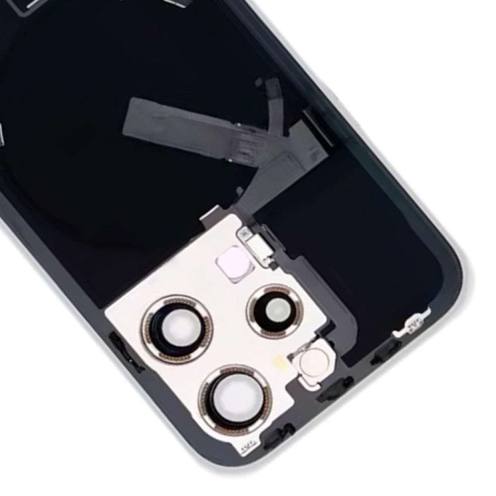 غطاء خلفي زجاجي للبطارية لجهاز iPhone 15 Pro مع حامل فلاش / وحدة شحن لاسلكي (أزرق)