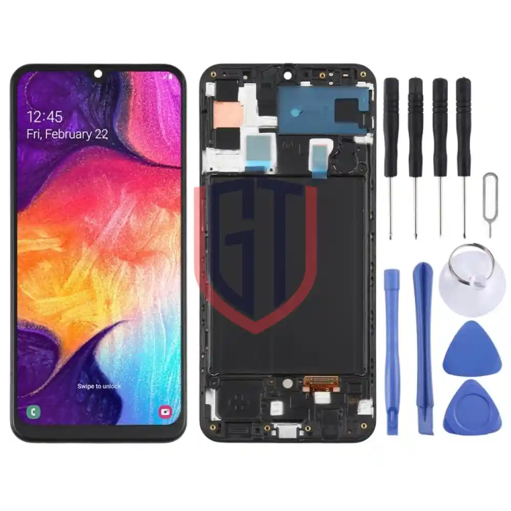 شاشة OLED LCD أصلية بإطار لهاتف سامسونج جالكسي A50 (أسود)