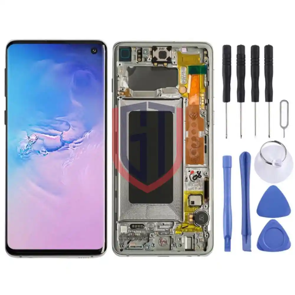 شاشة سامسونج Galaxy S10 4G أصلية AMOLED مع إطار SM-G973F