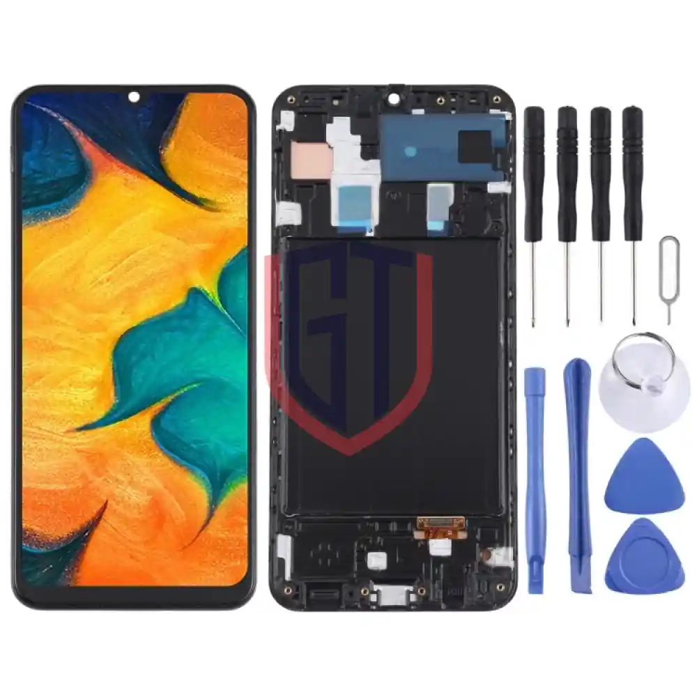 شاشة OLED LCD أصلية بإطار لهاتف سامسونج جالكسي A30 (أسود)