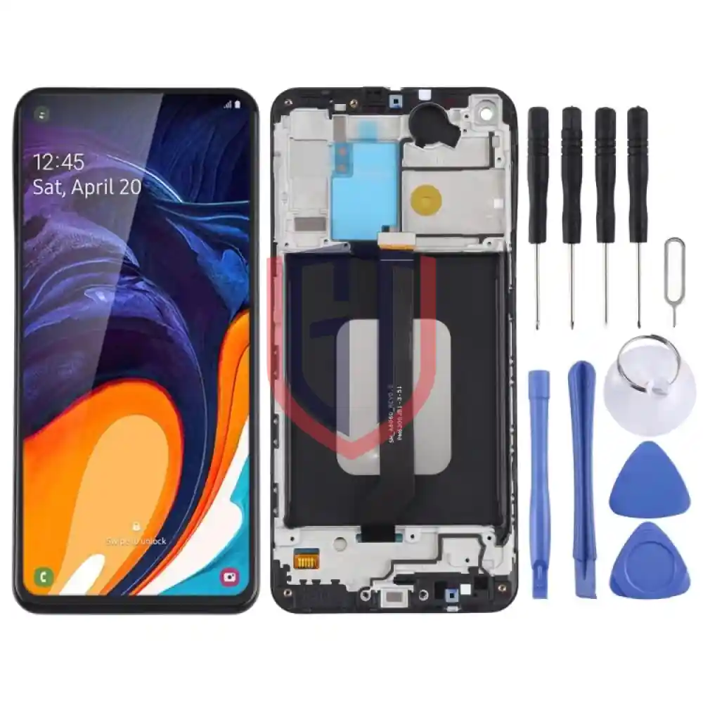شاشة LCD أصلية لجهاز Samsung Galaxy A60 SM-A606 مجموعة كاملة مع إطار (أسود)