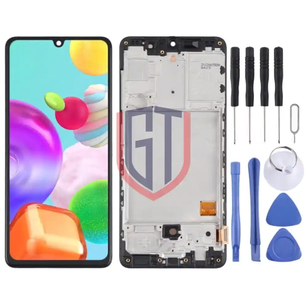 شاشة OLED LCD أصلية بإطار لهاتف سامسونج جالكسي A41 (أسود)