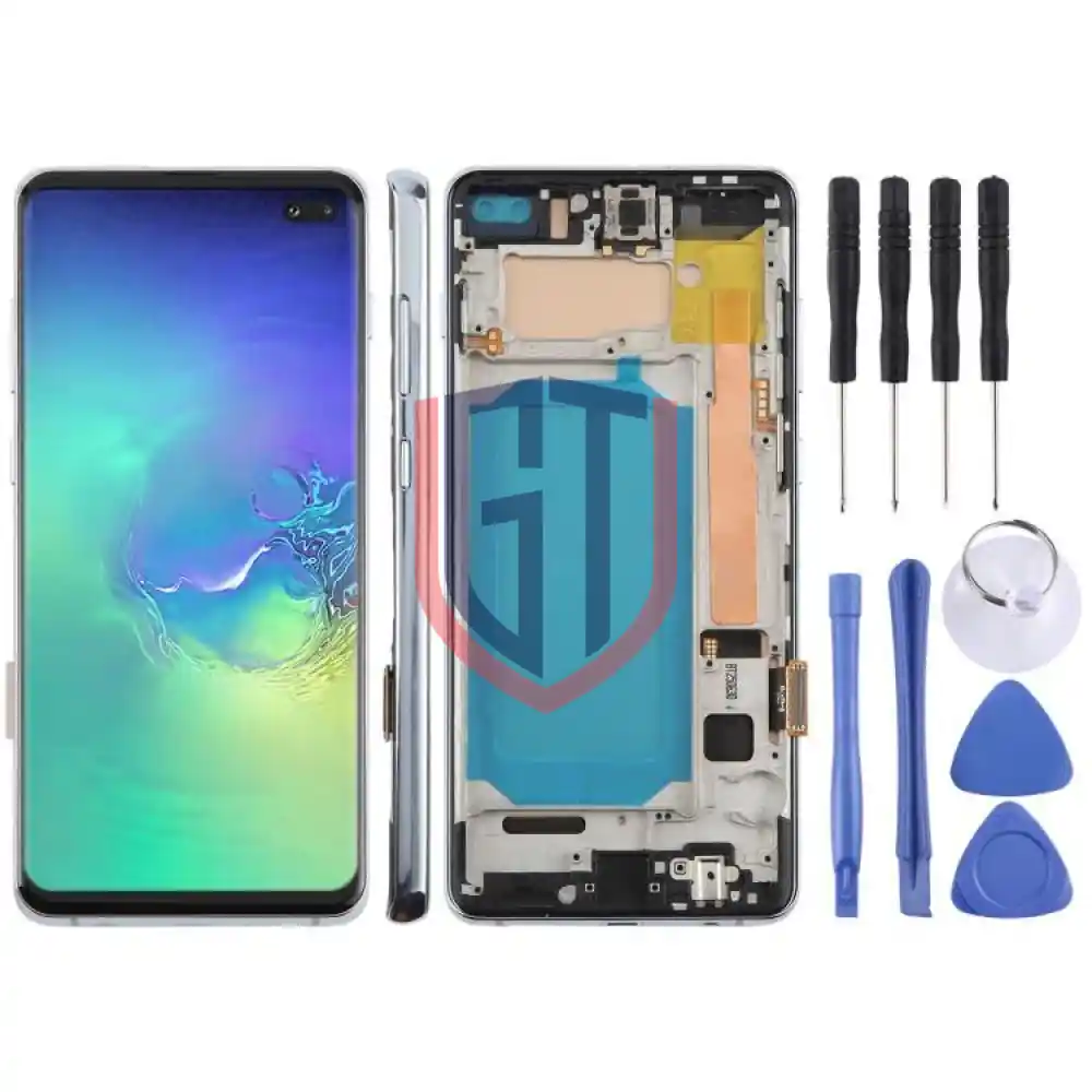 شاشة LCD TFT كاملة مع إطار لهاتف سامسونج جالاكسي S10 بلس SM G975F مقاس 6 38 بوصة  لا تدعم خاصية التعرف على بصمة الإصبع