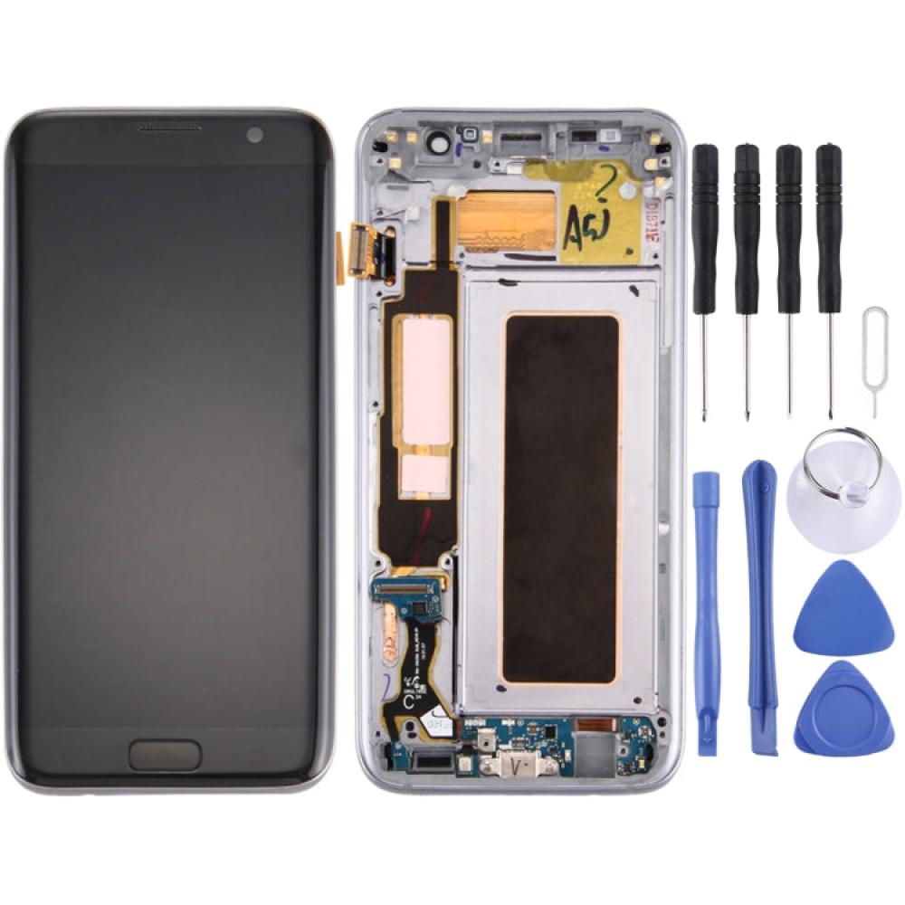 Original LCD Screen and with Frame and Charging Port Board and Volume Button and Power Button For Samsung Galaxy S7 Edge G935F Black