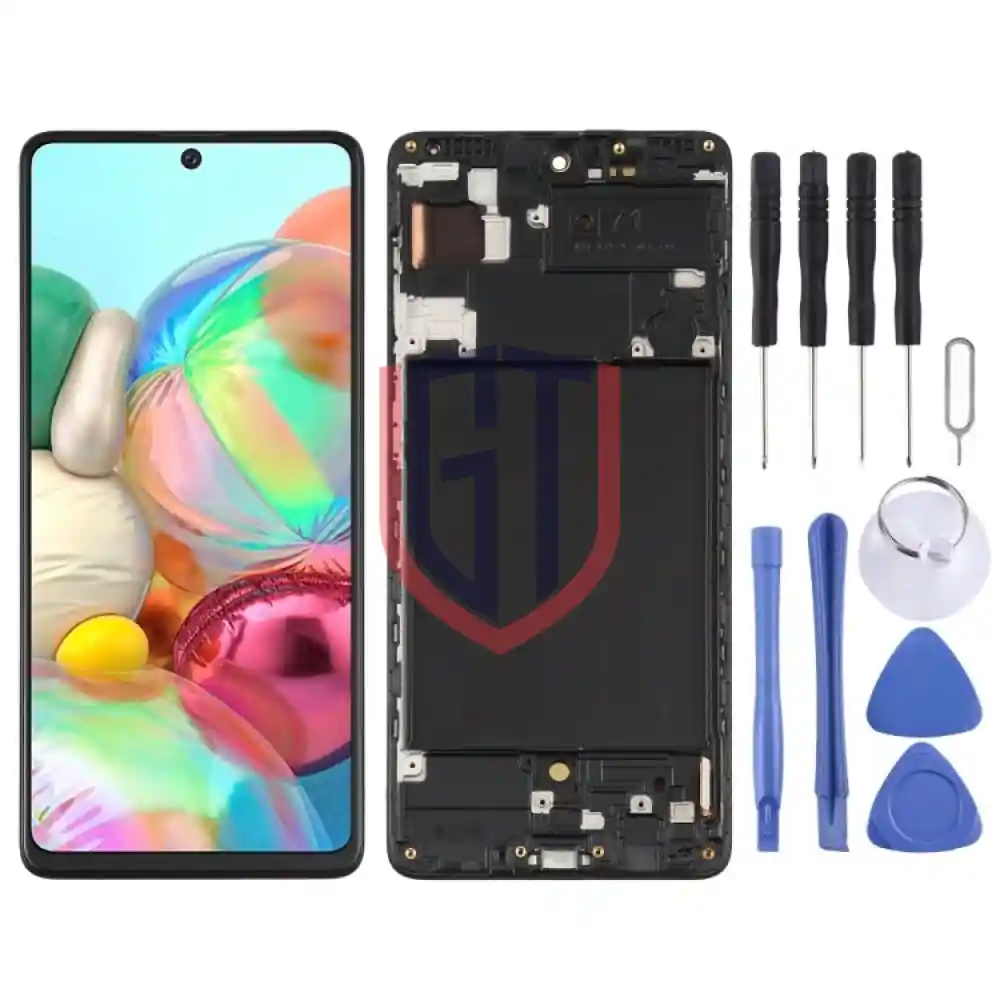 Original Super AMOLED LCD Screen for Samsung Galaxy A71 with Frame Black