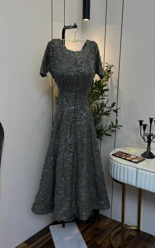 فستان سهرة مرصع ترتر كامل