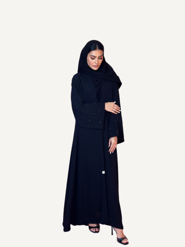 عباية كريب انترنت أسود مع شك من أطراف الكم