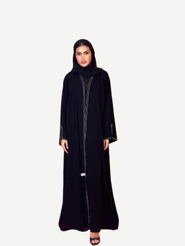 عباية كريب ملكي ربع كلوش مع محددة بخيوط بيضاء
