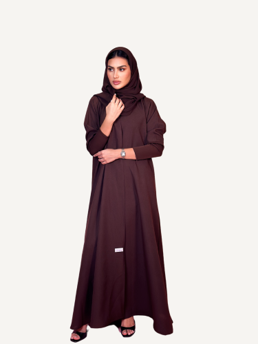 عباية كريب كتان بنيي مع كم استرتش
