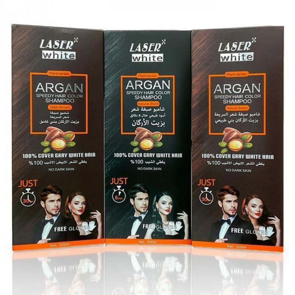 شامبو صبغة شعر بزيت الارجان من ليزر وايت - بني طبيعي - 420مل
