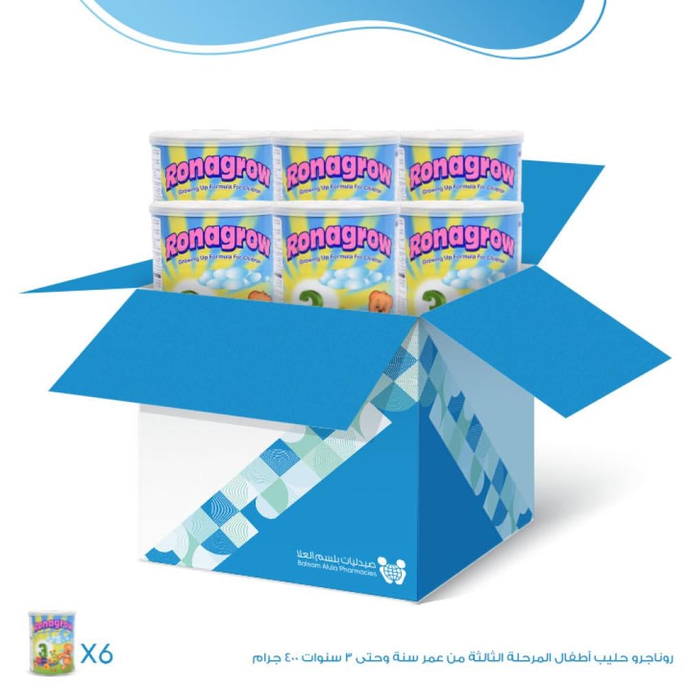 كرتون روناجرو  حليب أطفال المرحلة الثالثة من عمر سنة وحتى 3 سنوات - 6 × 400 جم | عبوة التوفير
