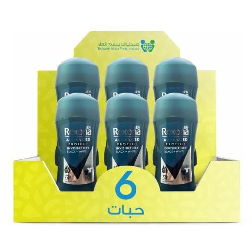 Rexona Advanced Protect Invisible Dry Men's Deodorant Stick, Black + White, Imported, 70g * 6 Sticks | Value Box