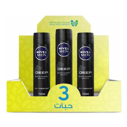 NIVEA Men Deep Dark Wood Deodorant Spray 150ml *3 Pack | Value Box