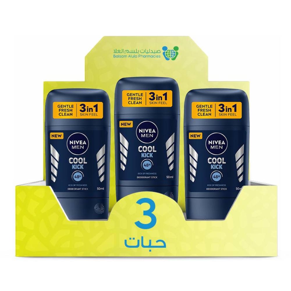 NIVEA Men Cool Kick Deodorant Stick 50ml *3 Pack | Value Box