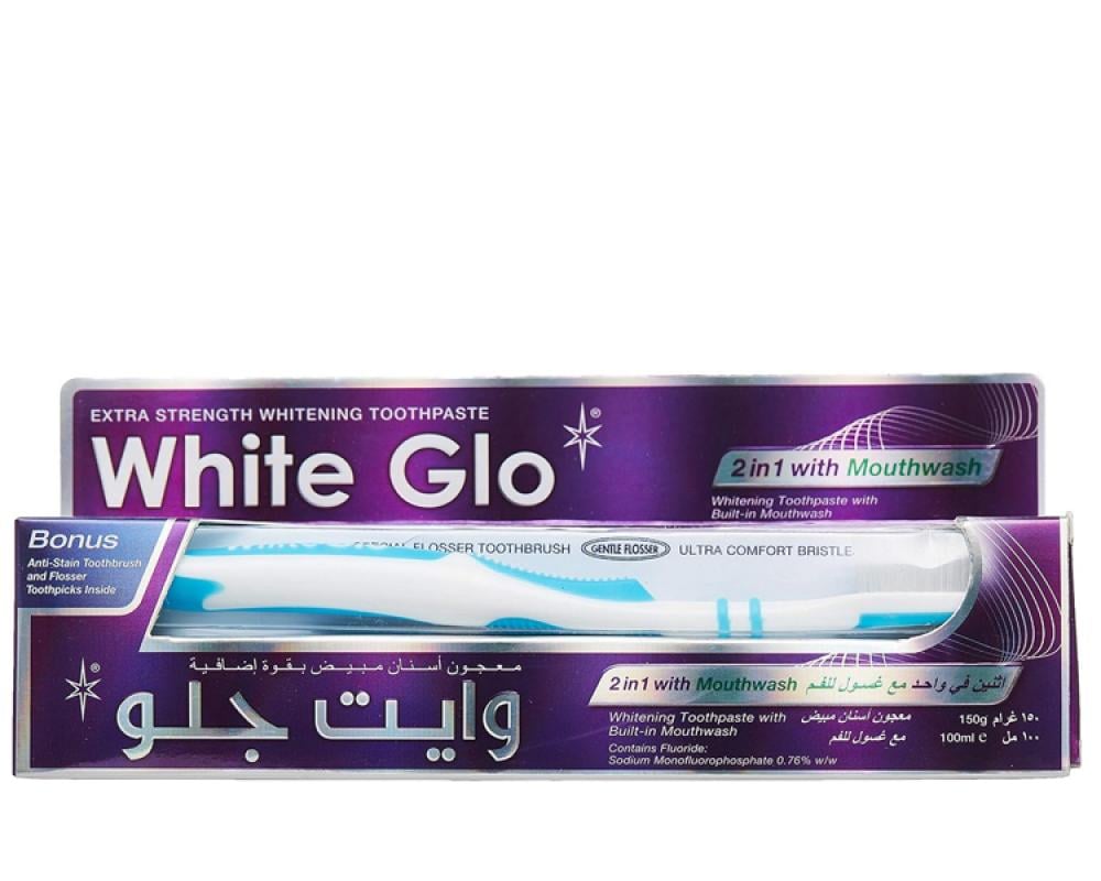 WHITE GLO TOOTHPASTE 2*1 WITH MOUTHWASH 100 ML