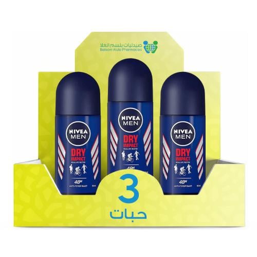 NIVEA Men Dry Impact Roll-On Deodorant 50ml *3 Pack | Value Box