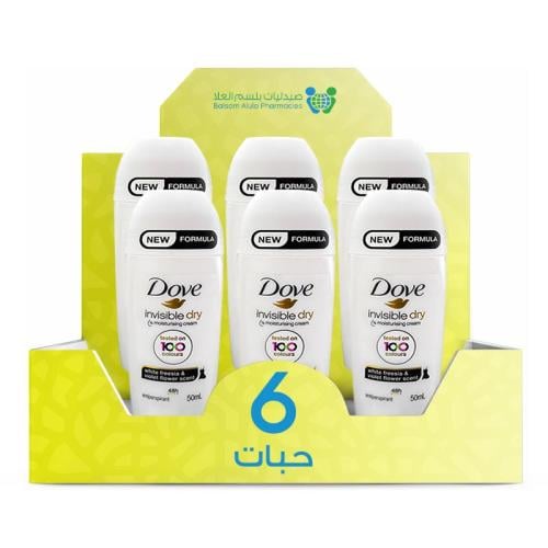 Dove Invisible Dry Roll-On Deodorant with White Freesia & Violet Scent, Imported, 50ml * 6 Pack | Value Box