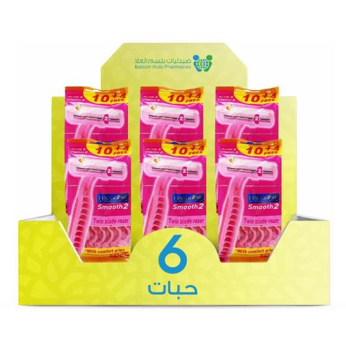Linaros Smooth Women's Razor, 2 Blades, 10+4 Free, 14204B *6 Pieces | Value Box