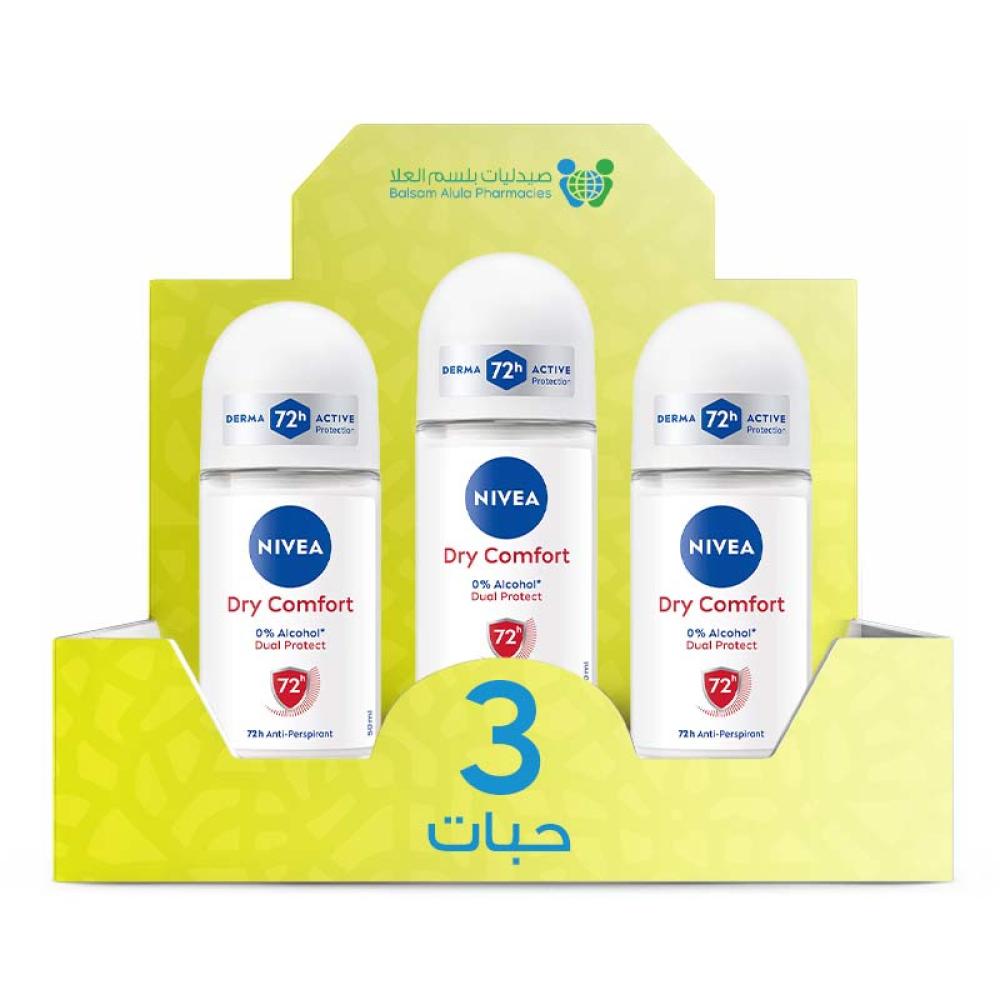 NIVEA Women's Dry Comfort Roll-On Deodorant 50ml *3 Pack | Value Box