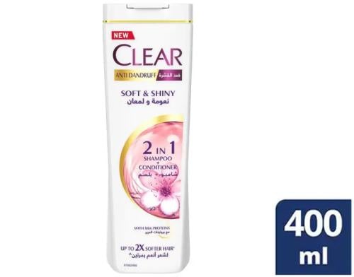 CLEAR HAIR SHAMPOO AND CONDITIONER 2*1 SOFT AND SHINY 400 ML