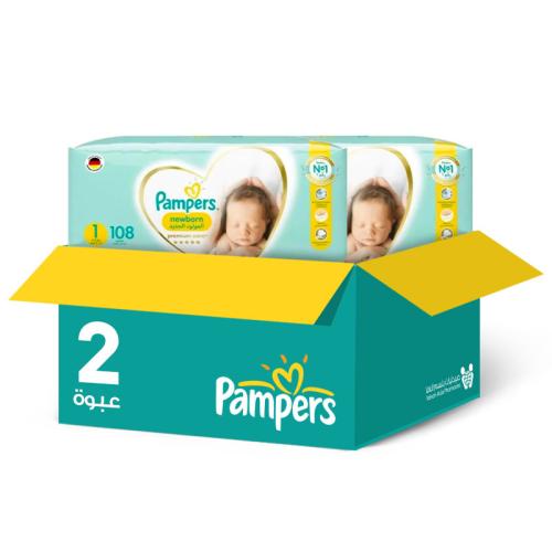 Pampers Premium Care Diapers Size [1] 108 Count * 2 Packs | Savings Box