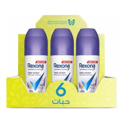 Rexona Motion Activated Free Spirit Roll-On Deodorant, Imported, 45ml *6 Pack | Value Box