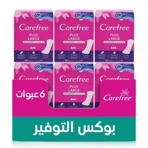كرتون كير فري فوط صحية بلاس لارج بالصبار 48 حبة *6 عبوات | بوكس التوفير
