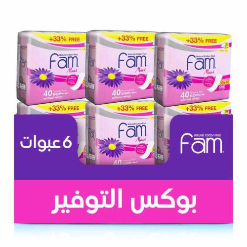 كرتون فام فوط صحية ماكسي بدون اجنحة  30+10 حبة *6عبوات |بوكس التوفير
