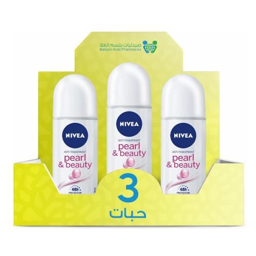 NIVEA Women's Pearl & Beauty Roll-On Deodorant 50ml *3 Pack | Value Box