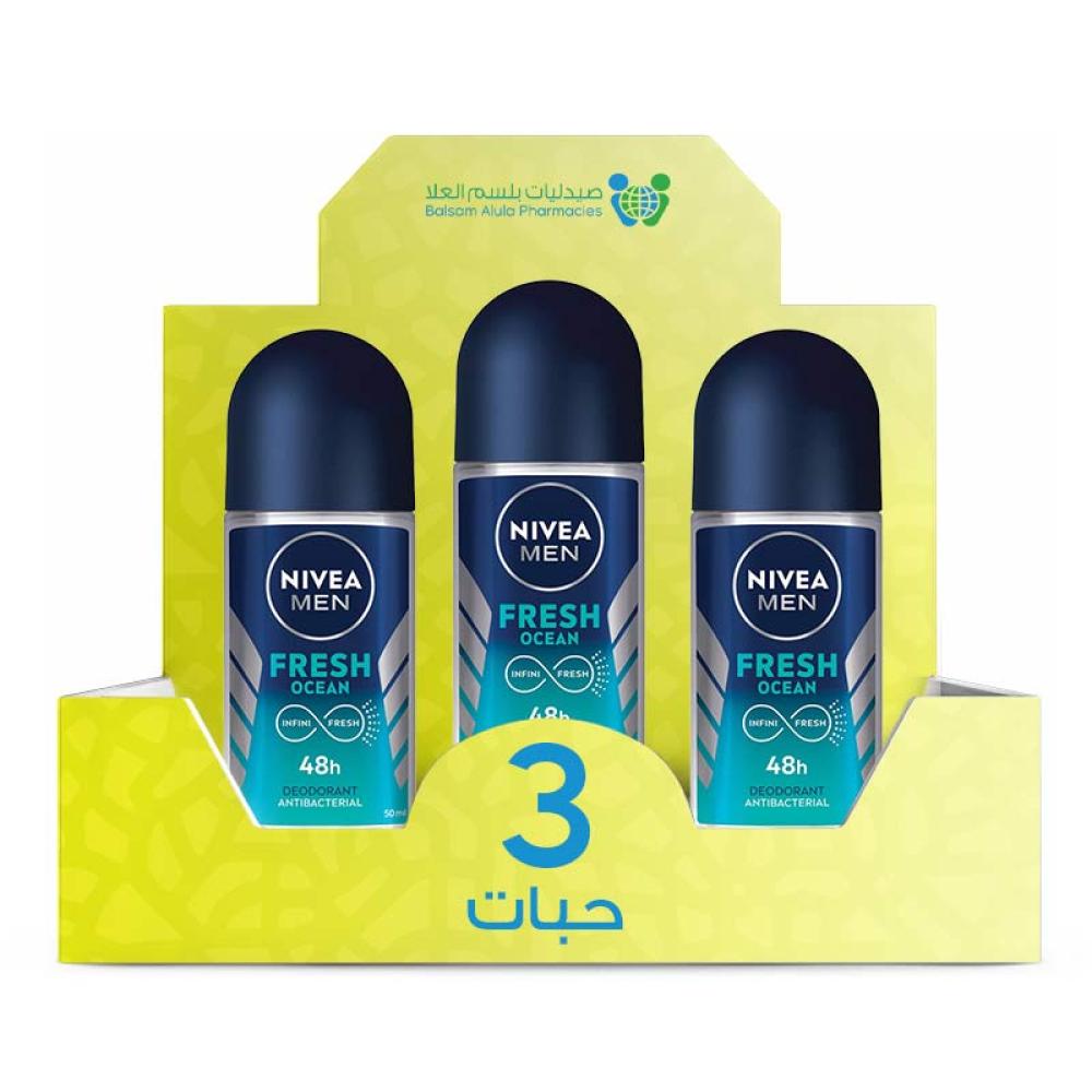NIVEA Men Fresh Ocean Roll-On Deodorant 50ml *3 Pack | Value Box